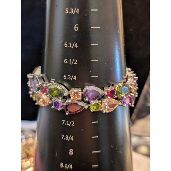 Multi-Colored Multi-Shaped Austrian Crystal Bracelet Marked 925 Sterling Silver - Picture 11 of 15